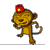 Animated pixel art monkey with red hat, brown body, and yellow face performing sequential poses against gray background.