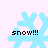 Four light blue snowflake icons with black text 'snow!!!' on a light pink background, arranged in a