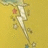A pixelated static image shows a white figure with brown accents against a yellow background, featuring small red and green details.