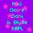 A static image with a purple background and pink stars, displaying repeated text in cyan font.