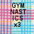 Pixelated text reads GYM NAST ICS x3 over a pastel grid background with pink, blue, yellow, and white stripes.