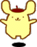 Two static frames of a yellow cartoon character with brown outline and red top, shown side-by-side on gray background.