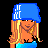 Pixel art buddy icon featuring a cartoon woman with long blonde hair wearing blue headwear and jeans, alongside text reading "Thinkin of you..." on a white background.