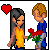 A 3x3 grid of pixel art buddy icons showing romantic couples with hearts, a