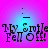 Pixelated text 'My Smile Fell Off!' on a gradient background with cyan and magenta hues, featuring two identical static frames.