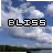 Pixelated sky background with white clouds and green horizon, overlaid with bold black text reading BLISS in blocky font.