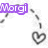 Six variations of a heart-shaped icon with 'Morgi' text in different colors, each featuring a dashed arc above the heart.