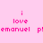 Pixelated text 'i love emanuel p!emanuel' appears in four quadrants with alternating pink and blue backgrounds.