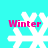 Four white snowflake icons with pink 'Winter' text on a cyan background, arranged in a