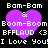 Pixelated purple heart with white text overlays on black background, repeated in four identical