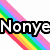 Rainbow striped background with six distinct text labels in bold black-outlined white font across a