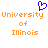 Pixelated orange text 'University of Illinois' appears twice on white background with blue heart symbol above left text.