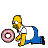 Animated sequence of Homer Simpson with pink donuts and a black handgun, showing text variations from 'I dont have to be careful' to 'I've gotta Gun.'