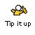 Animated contact sheet showing five sequential frames of a yellow stick figure tipping its hat with the text "Tip it up" below each frame on a gray background.