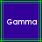 Two identical static display 'Gamma' text in white pixelated font on a dark blue background with green lines