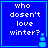 Blue square with white pixelated text 'who dosen't love winter?' and a cyan snowman icon in the bottom-right corner.