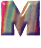 A single stylized letter M with a glossy, multicolored gradient fill transitioning through red, green, blue, and purple hues on a light gray background.