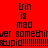 Red background with black text repeating 'Erin is mad' and 'stupid!!!!!!!!!!', partially obscured by white rectangular overlays.