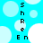 Pixelated blue background with white circles and vertical text reading 'Shren En' in black block letters.