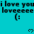 A cyan background displays repeated text and emoticons with animated heart symbols appearing above the text