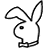 Black and white pixelated bunny head outline with single circular eye, side profile facing left on white background; same shape inverted as white outline on black background.