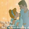 Cinderella and Prince Charming share a close moment in a pixelated 96x96 icon with warm orange background and partial text overlay.
