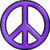 Animated icon featuring a large purple peace symbol, smaller peace symbols in multiple colors, and text elements including 'PEACE' on an orange banner.