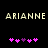 Pixelated text 'ARIANNE' appears twice above two of pink and purple heart symbols on a black background