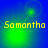 Yellow text 'Samantha' on blue background with green glowing orbs shifting positions across four