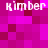 Pixelated text 'kimber' appears in four positions on a magenta and pink background with varying brightness levels