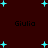 Dark red background with scattered cyan plus signs and repeated black text 'Giulia' in pixelated font.