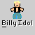 Pixelated character with spiky blonde hair, black vest, and blue pants in multiple poses under text labels.
