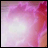 A 48x48 pixel buddy icon split into two frames showing a pink and white abstract background on the left and black background with silver text on the right.