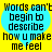 Yellow background with two identical cyan heart shapes containing black pixelated text reading "Words can't begin to describe how u make me feel".