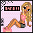 Animated pixel art contact sheet showing a blonde woman in pink bikini top and black bottoms posing on pink platform with 'MANDEE' text above, cycling through frame variations of pose details and background elements.