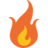 A pixelated flame icon with orange outer edges and a yellow inner core against a light gray background.