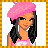 Pixel art buddy icon featuring a cartoon character with pink hair and dark pigtails on the left, next to bold text reading "Asian Cutie" on a bright pink background within an orange checkered border.
