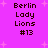 Pixelated text on a pink background with white starbursts, showing four identical of 'Berlin Lady Lions #13' in dark brown font