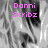 Pixelated grayscale image of a person with long hair, overlaid with pink text reading "Danni Scribz" in three positions.