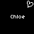 Pixelated white heart symbol above two instances of the name 'Chloe' on a black background.