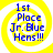 Four identical circular icons with yellow and white spiral backgrounds display blue text reading "1st Place Jr. Blue Hens!!!" in a