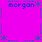 A static pixel art icon with a bright magenta background, featuring repeated blue text 'morgan' and green asterisk-like symbols arranged in horizontal