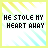 four and four shows repeated text "HE STOLE MY HEART AWAY" with a small black heart symbol below the text on each