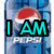 A vertical animated icon featuring a blue background with repeated red and white Pepsi logos, displaying "I AM PEPSI GIRL!" in cyan text.