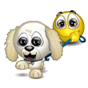 Animated sequence of a cartoon dog and yellow balloon character with changing expressions, poses, and mouth positions