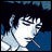 Pixelated anime-style character icon with blue background and text elements on black background, part of an animated contact sheet.