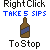 Pixelated bottle and cup icons with text instructions for right-click actions on a gray background.