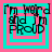 Four identical square display cyan and pink layered borders with pixelated text reading "I'm weird and I'm PROUD" in black font