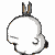 A black-and-white cartoon rabbit with upright ears and a rounded body displays sequential facial expressions and head positions