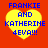 Four identical yellow heart-shaped icons with blue text on a red background, each displaying "FRANKIE AND KATHERINE 4EVA!!!" in pixelated font.